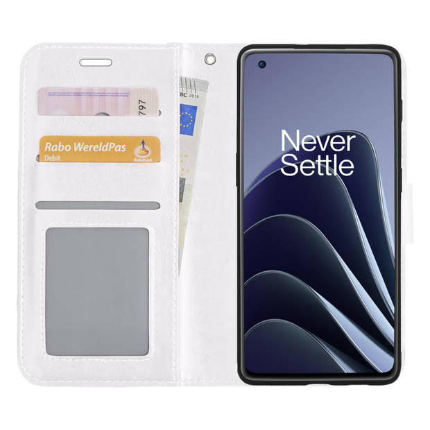 Basey OnePlus 10 Pro Hoesje Book Case Kunstleer Cover Hoes -Wit
