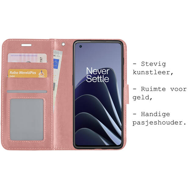 Basey OnePlus 10 Pro Hoesje Book Case Kunstleer Cover Hoes - Rose goud