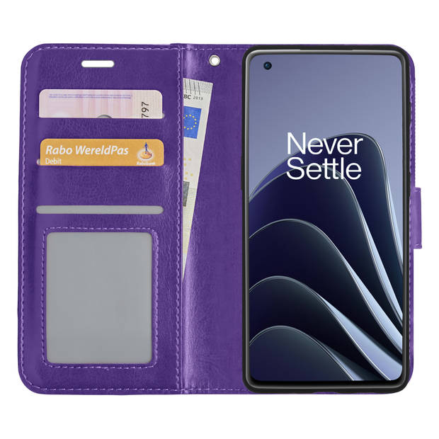 Basey OnePlus 10 Pro Hoesje Book Case Kunstleer Cover Hoes -Paars