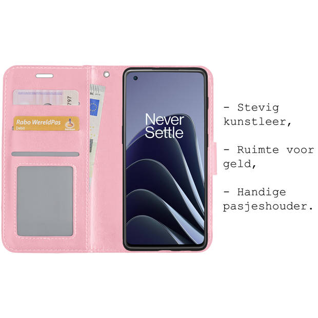 Basey OnePlus 10 Pro Hoesje Book Case Kunstleer Cover Hoes - Lichtroze