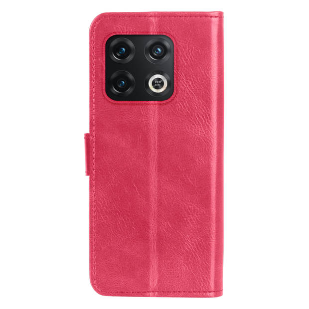 Basey OnePlus 10 Pro Hoesje Book Case Kunstleer Cover Hoes - Donkerroze