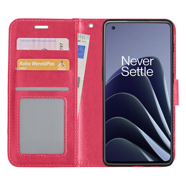 Basey OnePlus 10 Pro Hoesje Book Case Kunstleer Cover Hoes - Donkerroze