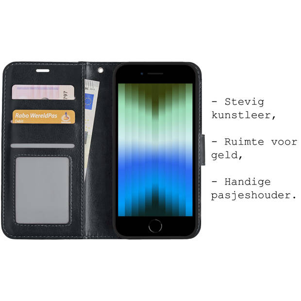 Basey iPhone SE 2022 Hoesje Book Case Kunstleer Cover Hoes -Zwart