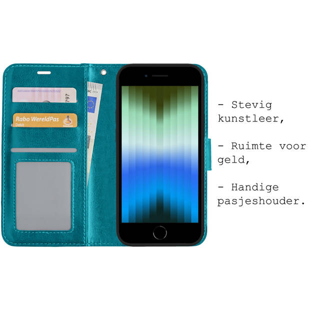 Basey iPhone SE 2022 Hoesje Book Case Kunstleer Cover Hoes - Turquoise