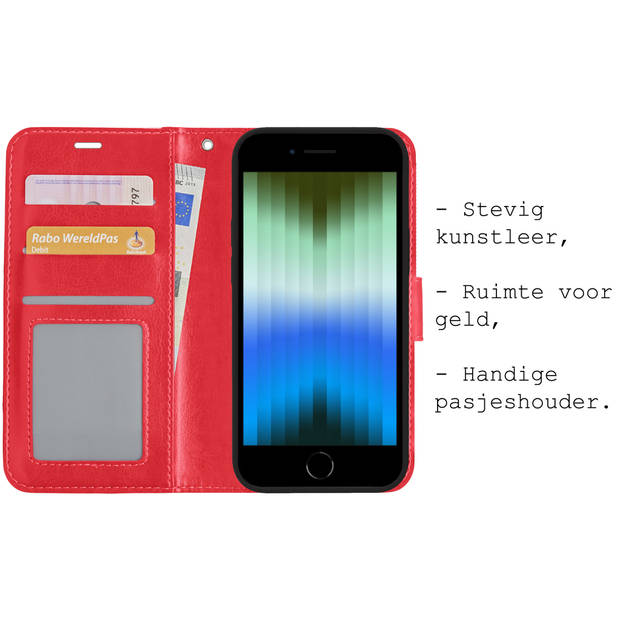 Basey iPhone SE 2022 Hoesje Book Case Kunstleer Cover Hoes -Rood