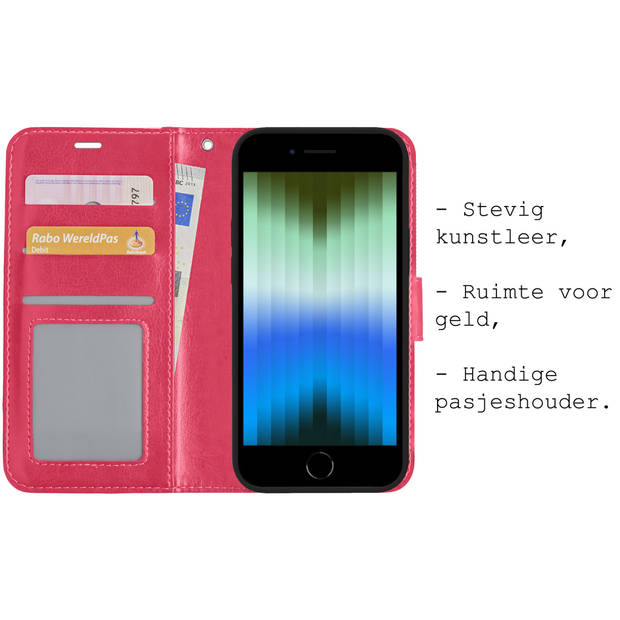 Basey iPhone SE 2022 Hoesje Book Case Kunstleer Cover Hoes - Donkerroze