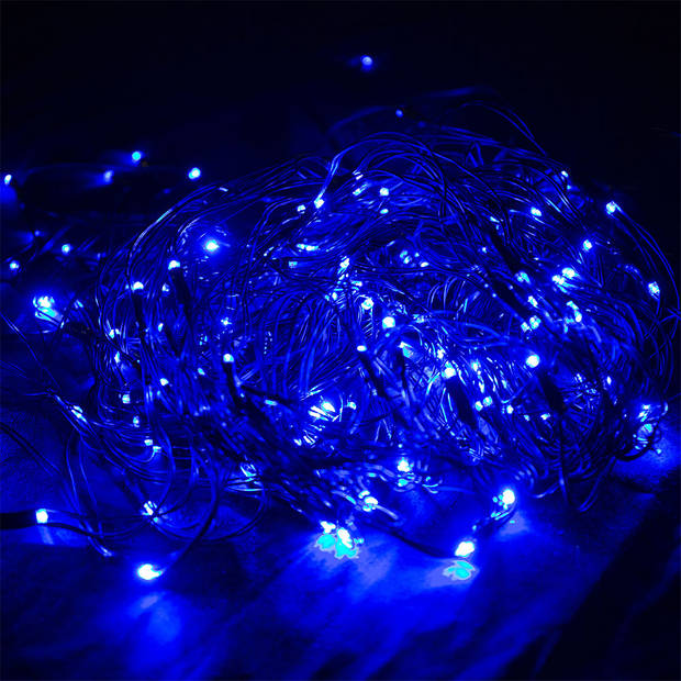 Kerstverlichting blauw, lichtgordijn, guirlande met 100 blauwe LED's voor binnen en buiten