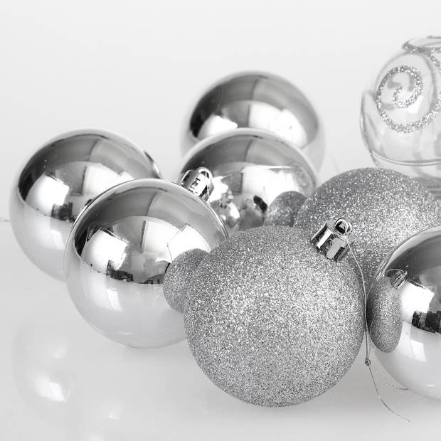 Kerstballen, set van 102 stuks, zilver, kerstversiering