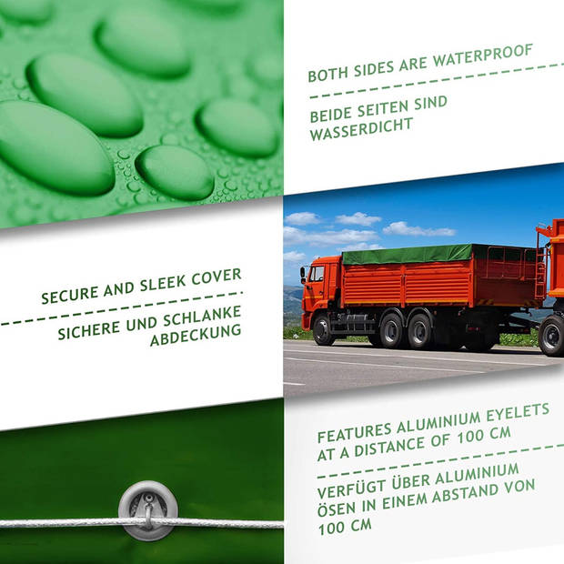 Jago- Afdekzeil groen 650 g/m², 4 x 8 meter, waterdicht en scheurvast, met oogjes, pvc-beschermzeil, vrachtwagenzeil,...