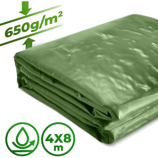 Jago- Afdekzeil groen 650 g/m², 4 x 8 meter, waterdicht en scheurvast, met oogjes, pvc-beschermzeil, vrachtwagenzeil,...