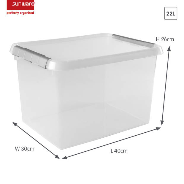 Sunware - Comfort line opbergbox set van 6 - 22L transparant metaal - 40 x 30 x 26 cm