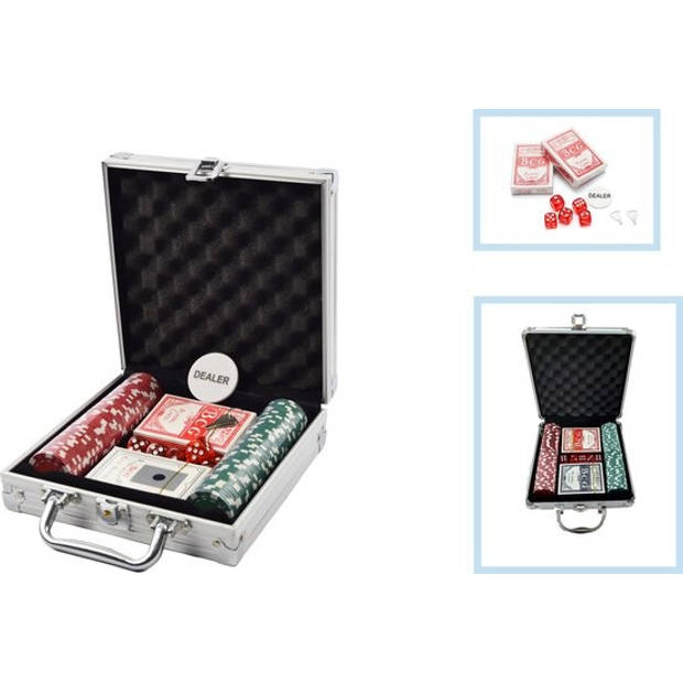 Pokerset Pokerchips pokeren met aluminum koffer Met 5 dobbelstenen 100 poker chips