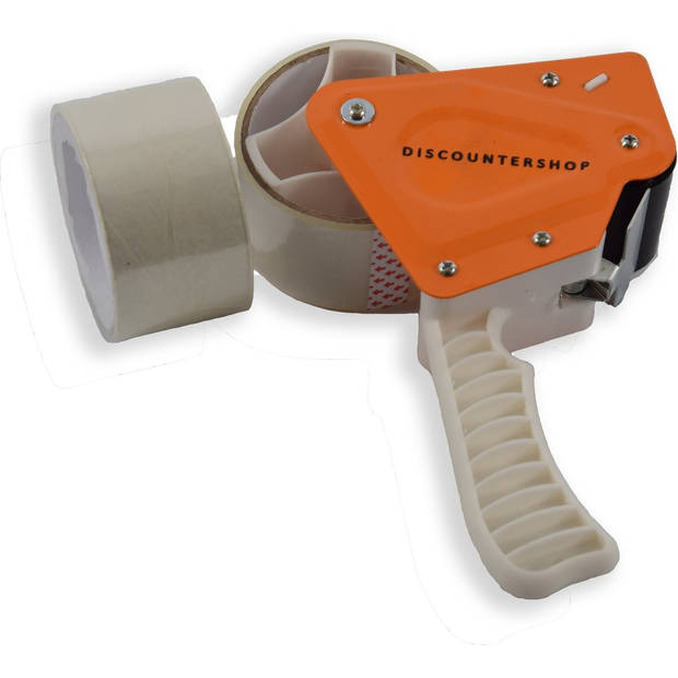 1stuk tape dispenser incl.2tapes (15x48cm) - Wit & Oranje Plakbandhouder - Plastic & Metaal