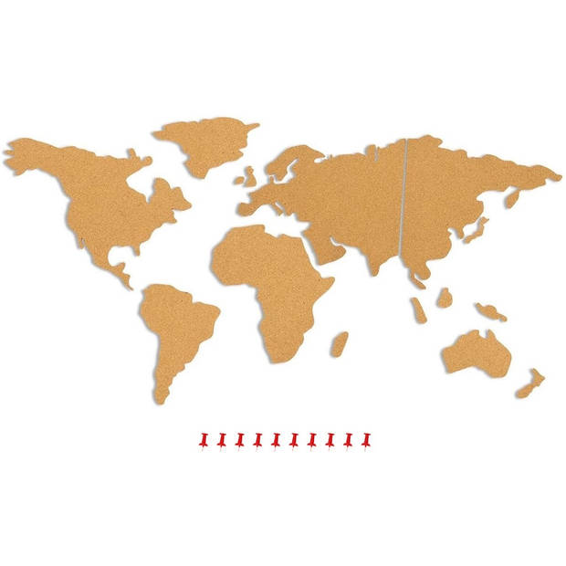 Schitterende Wereldkaart - 102x50cm - Licht Bruin - Inclusief Wereldkaarten en 10 Pins – Kunststof