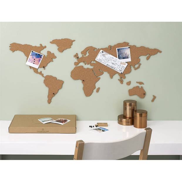 Wereldkaart kurkbord met 10-pack push-pins inbegrepen - zelfklevend prikbord - perfecte decoratie voor thuis, op