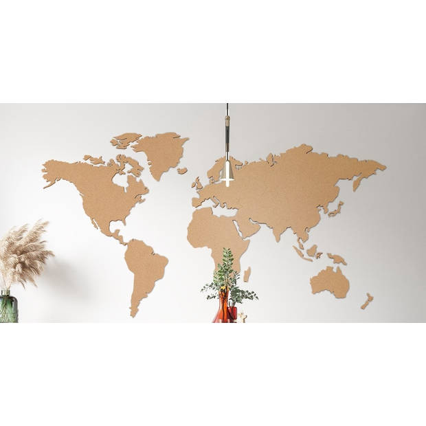 Kaart van de Wereld 102x50cm in Licht Bruin Kunststof Landkaart met 10 Pins Cadeautip voor Elke Gelegenheid
