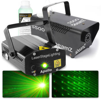 Disco set - BeamZ metalen 500W rookmachine met rood/groene laser