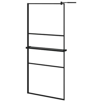 vidaXL Inloopdouchewand met schap 90x195 cm ESG-glas aluminium zwart