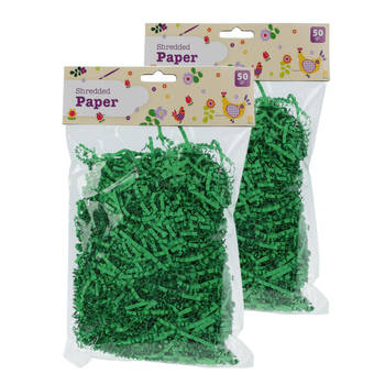 Set van 4x decoratie paasgras vulmateriaal - crepe papier - groen - 200 gram - Feestdecoratievoorwerp