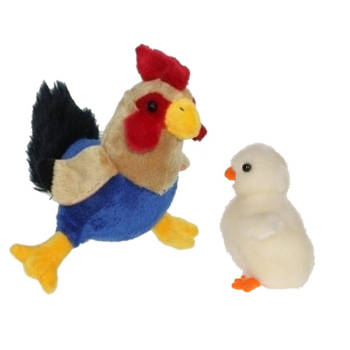 Pluche kippen/hanen knuffel van 20 cm met wit pluche kuiken 12 cm - Feestdecoratievoorwerp
