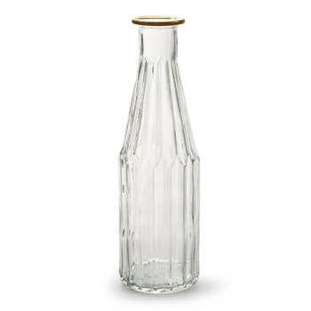 Jodeco Bloemenvaas Marseille - Fles model - glas - transparant/goud - H25 x D7 cm - Vazen