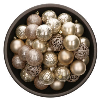 37x stuks kunststof kerstballen licht beige 6 cm glans/mat/glitter mix - Kerstbal