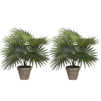 Mica Decorations Palm kunstplant/struik - 2x - groen - H40 x D35 cm - Kunstplanten