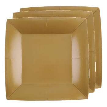 30x Stuks feest diner bordjes papier/karton vierkant - goud - 23cm - Feestbordjes