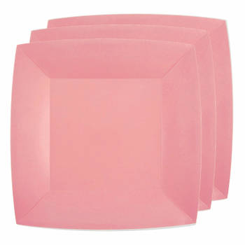 30x Stuks feest diner bordjes papier/karton vierkant - roze - 23cm - Feestbordjes