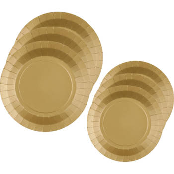 Santex Feest borden set - 20x stuks - goud - 17 cm en 22 cm - Feestbordjes