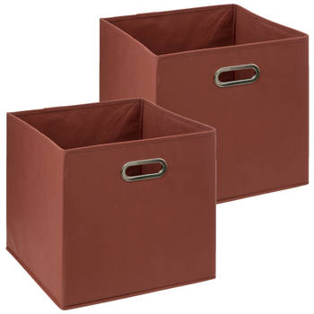 5Five Opbergmand - 2x - 29 liter - steenrood - linnen - 31 x 31 x 31 cm - Opbergmanden