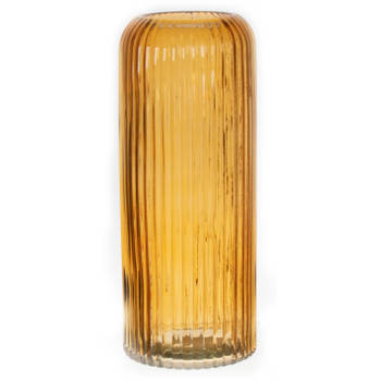 Bellatio Design Bloemenvaas - okergeel - transparant glas - D10 x H25 cm - Vazen
