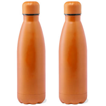 RVS waterfles/drinkfles - 2x - oranje kleur met schroefdop 790 ml - Drinkflessen