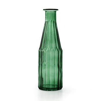 Jodeco Bloemenvaas Marseille - Fles model - glas - groen - H25 x D7 cm - Vazen