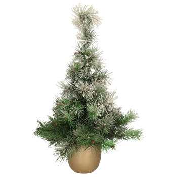 Kunst kerstboom/kunstboompje met sneeuw in gouden pot 75 cm - Kunstkerstboom