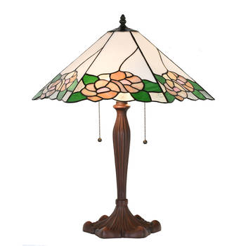 LumiLamp Tiffany Tafellamp 44x61x64 cm Wit Groen Glas Kunststof Rond Bloemen Tiffany Bureaulamp Wit Tiffany Bureaulamp