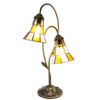 LumiLamp Tiffany Tafellamp 35x18x61 cm Beige Bruin Kunststof Glas Tiffany Bureaulamp Beige Tiffany Bureaulamp