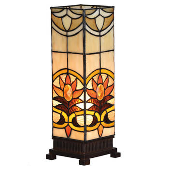 HAES DECO - Tiffany Tafellamp Beige, Bruin 12x12x35 cm Fitting E14 / Lamp max 1x40W