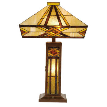 HAES DECO - Tiffany Tafellamp Beige, Bruin 42x42x71 cm Fitting E27 / Lamp max 2x60W /Fitting E14 / Lamp max 1x15W