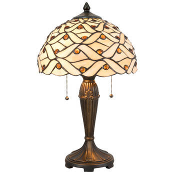HAES DECO - Tiffany Tafellamp Beige, Bruin Ø 30x50 cm Fitting E27 / Lamp max 2x40W