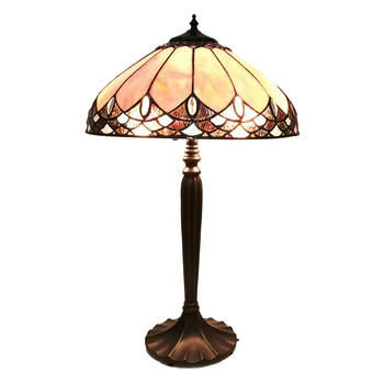 HAES DECO - Tiffany Tafellamp Beige, Bruin Ø 39x63 cm Fitting E27 / Lamp max 2x60W