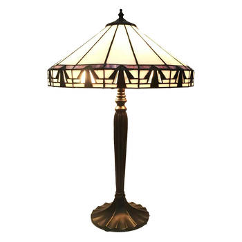 LumiLamp Tiffany Tafellamp Ø 41x63 cm Beige Bruin Glas Kunststof Rond Tiffany Bureaulamp Beige Tiffany Bureaulamp