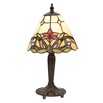 HAES DECO - Tiffany Tafellamp Beige, Rood Ø 20x36 cm Fitting E14 / Lamp max 1x40W