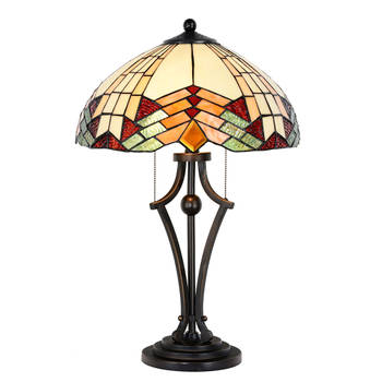 HAES DECO - Tiffany Tafellamp Beige, Rood Ø 40x60 cm Fitting E27 / Lamp max 2x60W