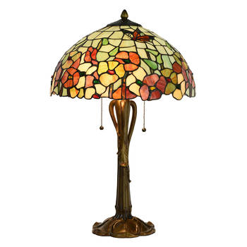 HAES DECO - Tiffany Tafellamp Beige, Rood Ø 40x63 cm Fitting E27 / Lamp max 2x60W