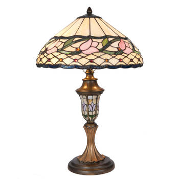 HAES DECO - Tiffany Tafellamp Beige, Roze Ø 40x60 cm Fitting E27 / Lamp max 2x60W