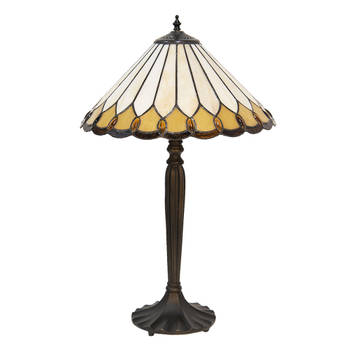HAES DECO - Tiffany Tafellamp Beige, Wit Ø 40x62 cm Fitting E27 / Lamp max 2x60W
