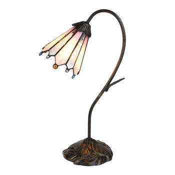 LumiLamp Tiffany Tafellamp 48 cm Bruin Roze Glas Tiffany Bureaulamp Bruin Tiffany Bureaulamp