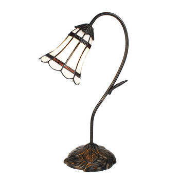 LumiLamp Tiffany Tafellamp 48 cm Bruin Wit Glas Tiffany Bureaulamp Bruin Tiffany Bureaulamp