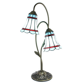 LumiLamp Tiffany Tafellamp 61 cm Blauw Bruin Glas Tiffany Bureaulamp Blauw Tiffany Bureaulamp